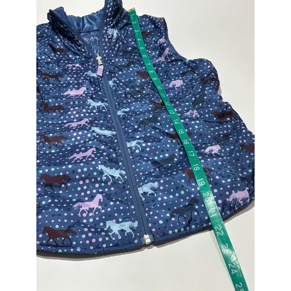 Ariat Reversible Puffer Vest Kids XL 14 Blue Horse Polka Dot Print Quilted Zip‎